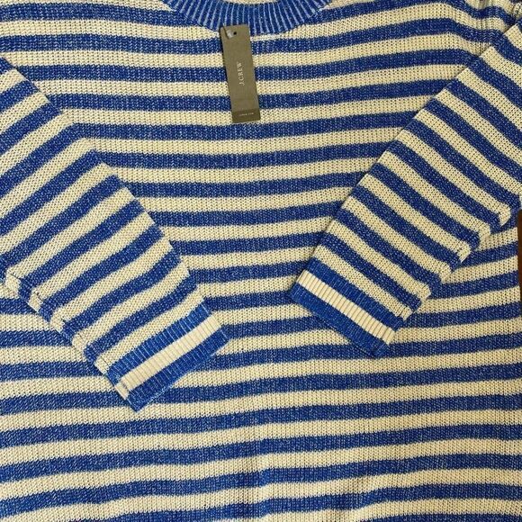 J.crew women’s heather stripe sweater blue off white linen blend new - Picture 10 of 11